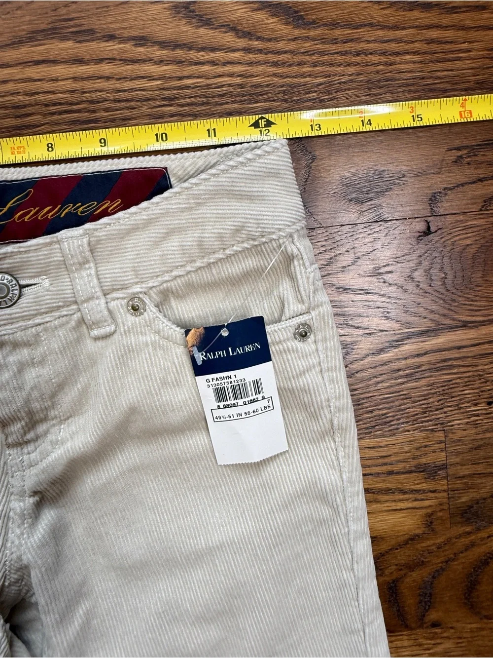 NWT Vintage Y2K Ralph Lauren Girls Low Rise Flare Cream Corduroy Trousers Sz 7